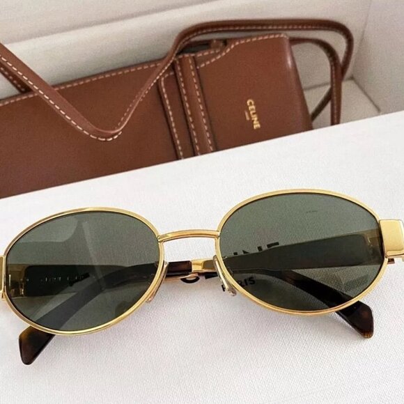 ✨Celine Triomphe Sunglasses CL4S235U Gold Frame Green Lenses - Picture 1 of 7